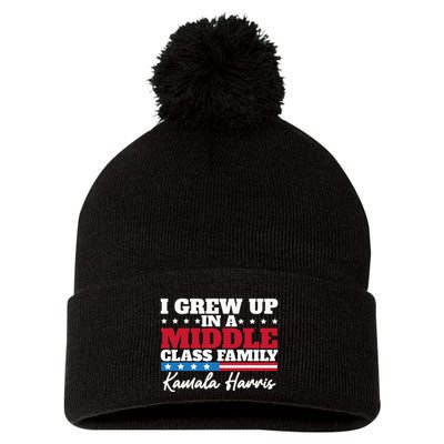 I Grew Up In A Middle Class Family Flag American Kamala Pom Pom 12in Knit Beanie