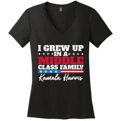 I Grew Up In A Middle Class Family Flag American Kamala Women's V-Neck T-Shirt