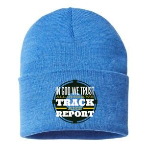 In God We Trust All Other We Track And Report Veterans Day Cute Gift Sustainable Knit Beanie