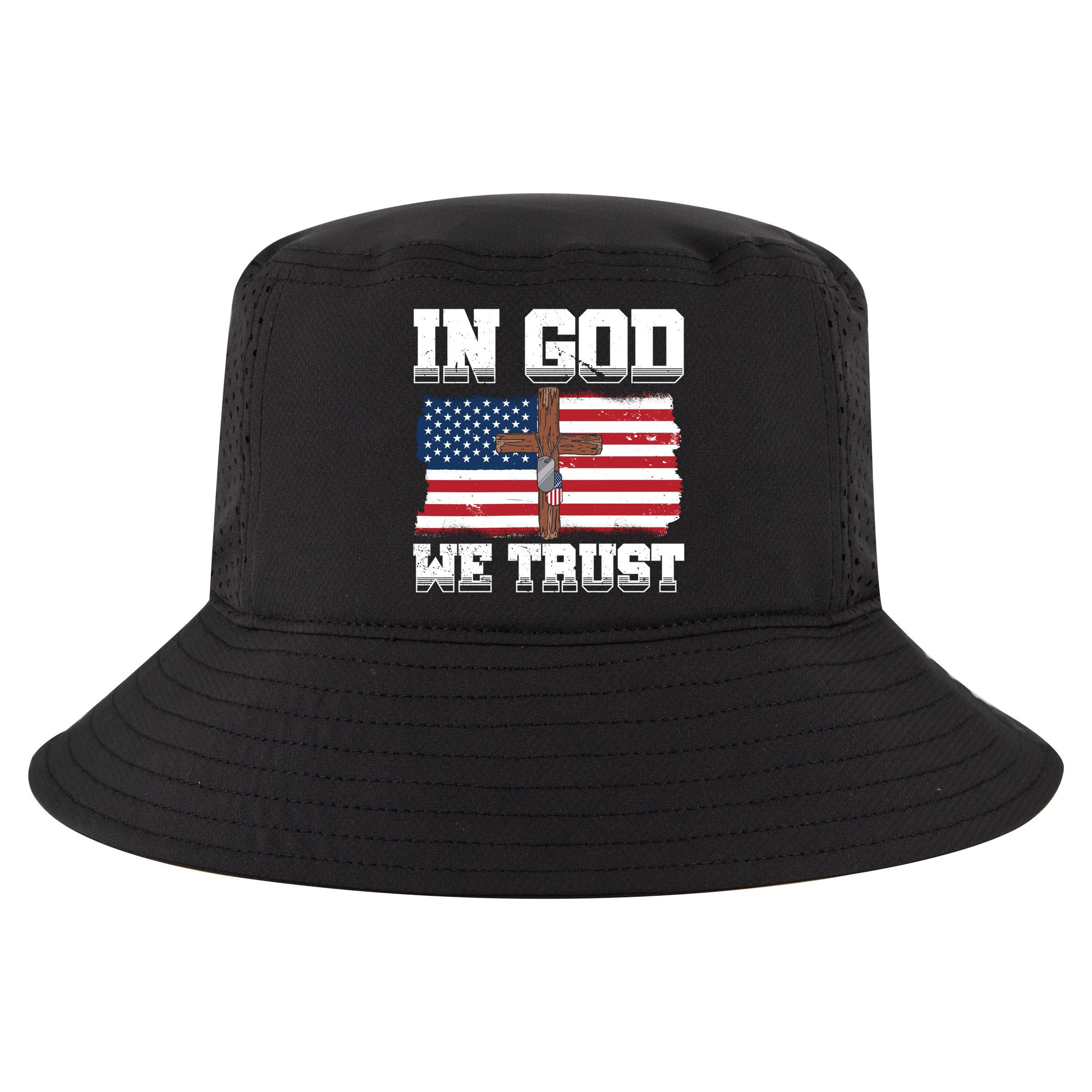 In God We Trust American Flag Jesus Faith Holy Cross Meaningful Gift Cool Comfort Performance Bucket Hat