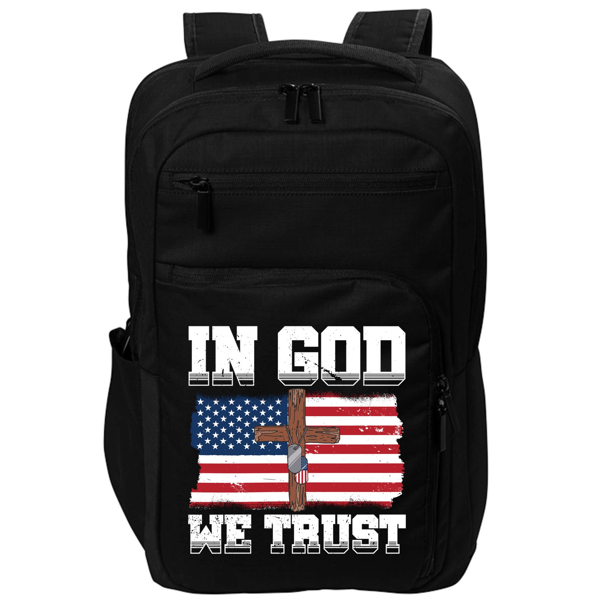 In God We Trust American Flag Jesus Faith Holy Cross Meaningful Gift Impact Tech Backpack