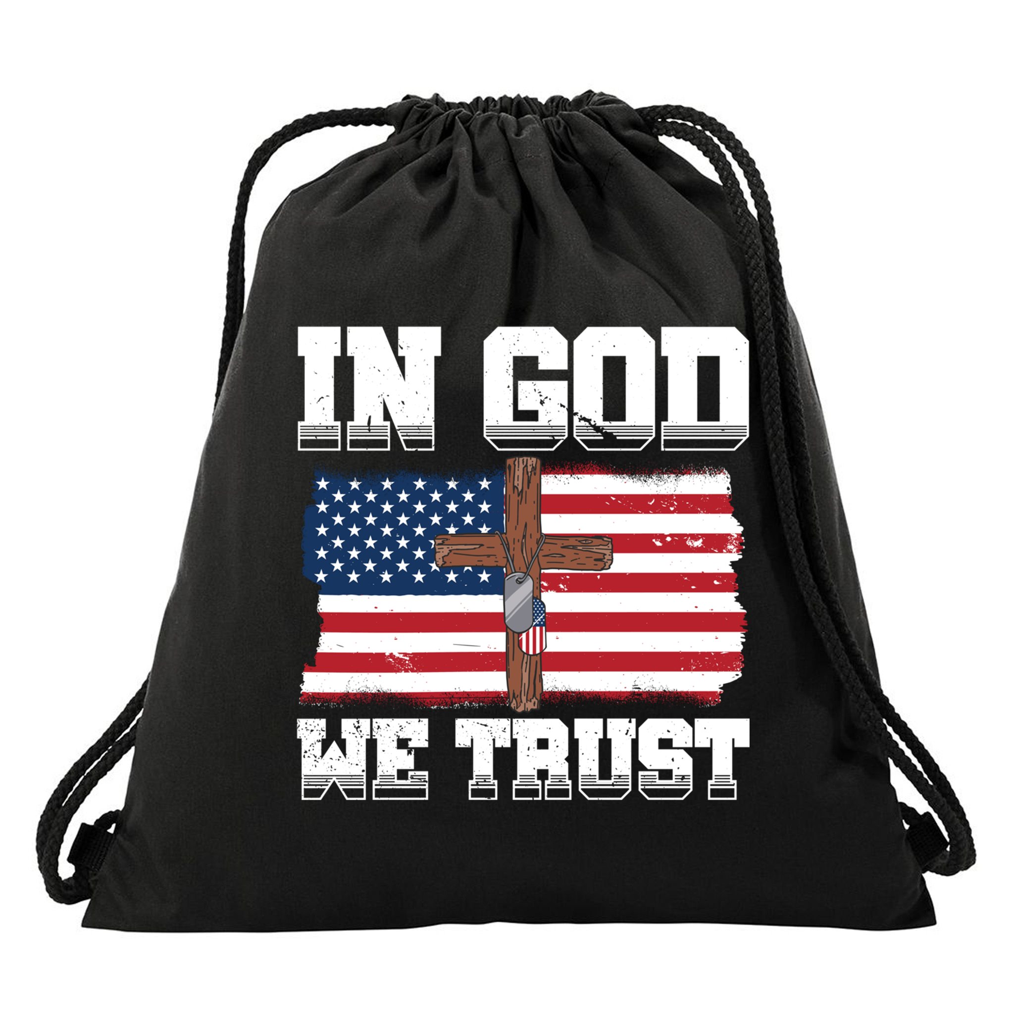 In God We Trust American Flag Jesus Faith Holy Cross Meaningful Gift Drawstring Bag