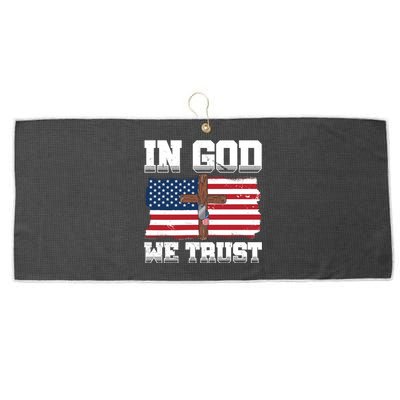 In God We Trust American Flag Jesus Faith Holy Cross Meaningful Gift Large Microfiber Waffle Golf Towel