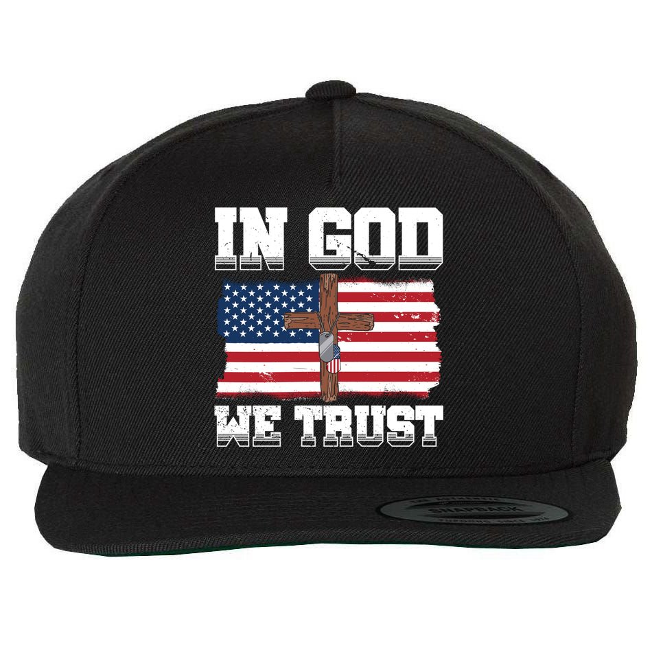 In God We Trust American Flag Jesus Faith Holy Cross Meaningful Gift Wool Snapback Cap