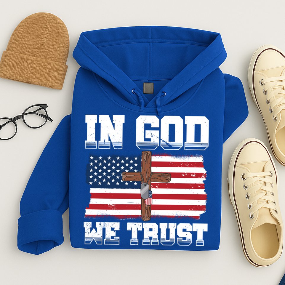 In God We Trust American Flag Jesus Faith Holy Cross Meaningful Gift Hoodie