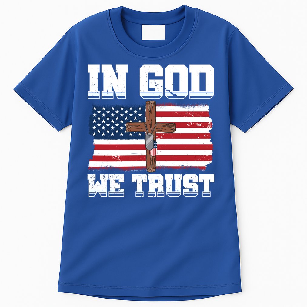 In God We Trust American Flag Jesus Faith Holy Cross Meaningful Gift Tall T-Shirt