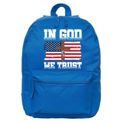 In God We Trust American Flag Jesus Faith Holy Cross Meaningful Gift 16 in Basic Backpack