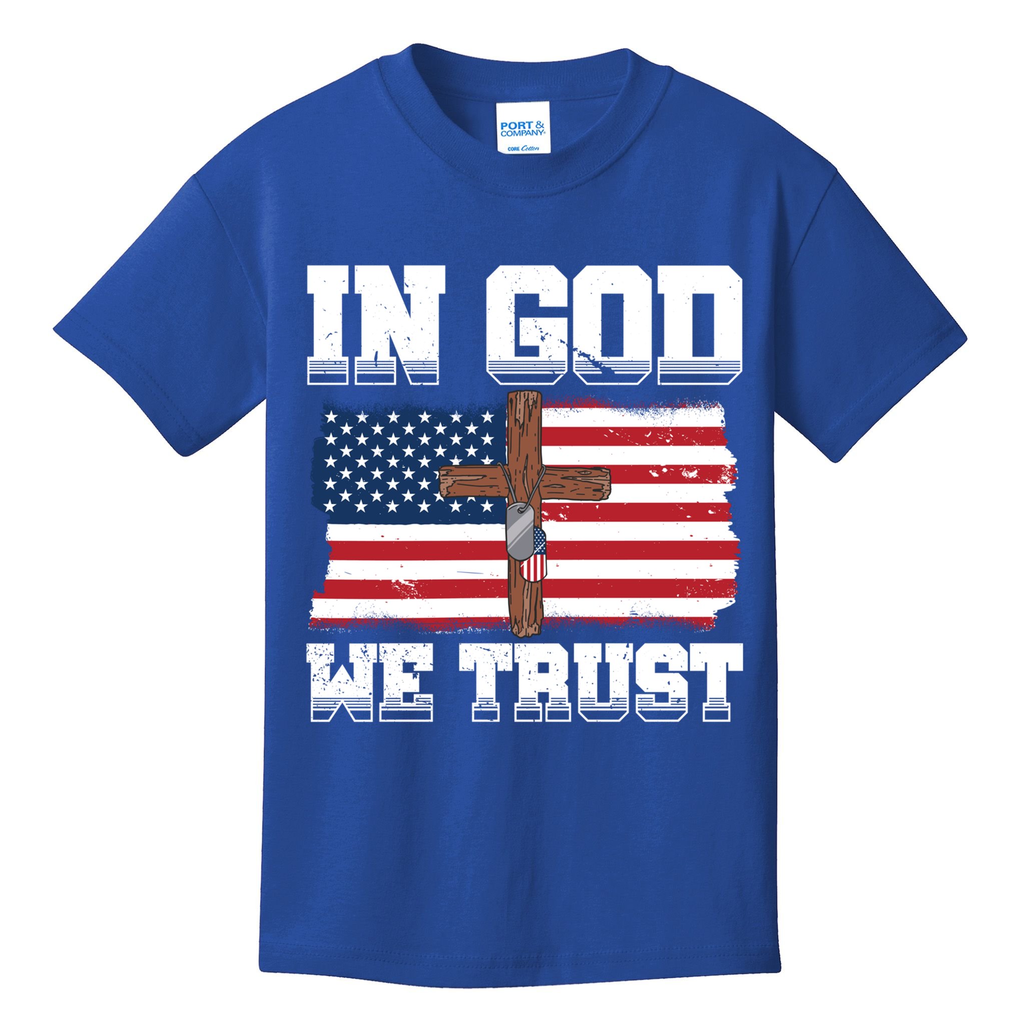 In God We Trust American Flag Jesus Faith Holy Cross Meaningful Gift Kids T-Shirt