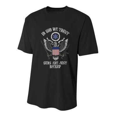 In God We Trust Guns Are Just Backup Youth Performance Sprint T-Shirt