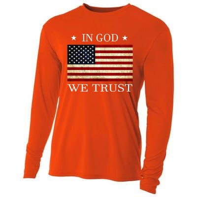 In God We Trust American Flag Patriotic Funny Gift Cooling Performance Long Sleeve Crew