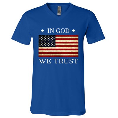 In God We Trust American Flag Patriotic Funny Gift V-Neck T-Shirt