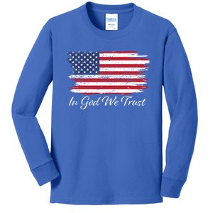 In God We Trust Us Flag Patriotic Gift Kids Long Sleeve Shirt