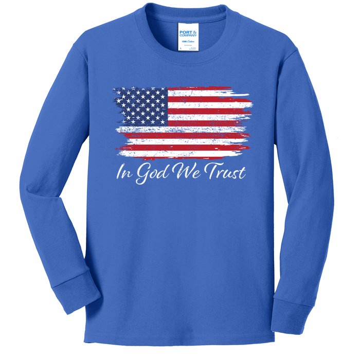 In God We Trust Us Flag Patriotic Gift Kids Long Sleeve Shirt