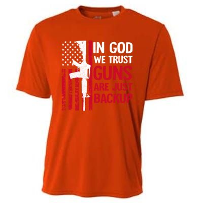 In God We Trust Guns Are Just Backup American Flag Gift Cooling Performance Crew T-Shirt