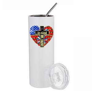 In God We Trust Heart 4th Of July Patriotic Flag Christian Gift Stainless Steel Tumbler