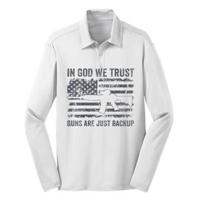 In God We Trust Guns Are Just A Backup Funny Gun Silk Touch Performance Long Sleeve Polo