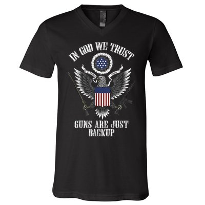 In God We Trust Guns Are Just Backup V-Neck T-Shirt