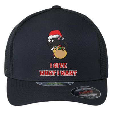 I Give What I Want Santa Cat Christmas Cheer Meaningful Gift Flexfit Unipanel Trucker Cap