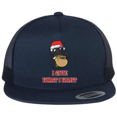 I Give What I Want Santa Cat Christmas Cheer Meaningful Gift Flat Bill Trucker Hat