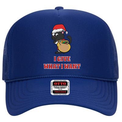 I Give What I Want Santa Cat Christmas Cheer Meaningful Gift High Crown Mesh Back Trucker Hat