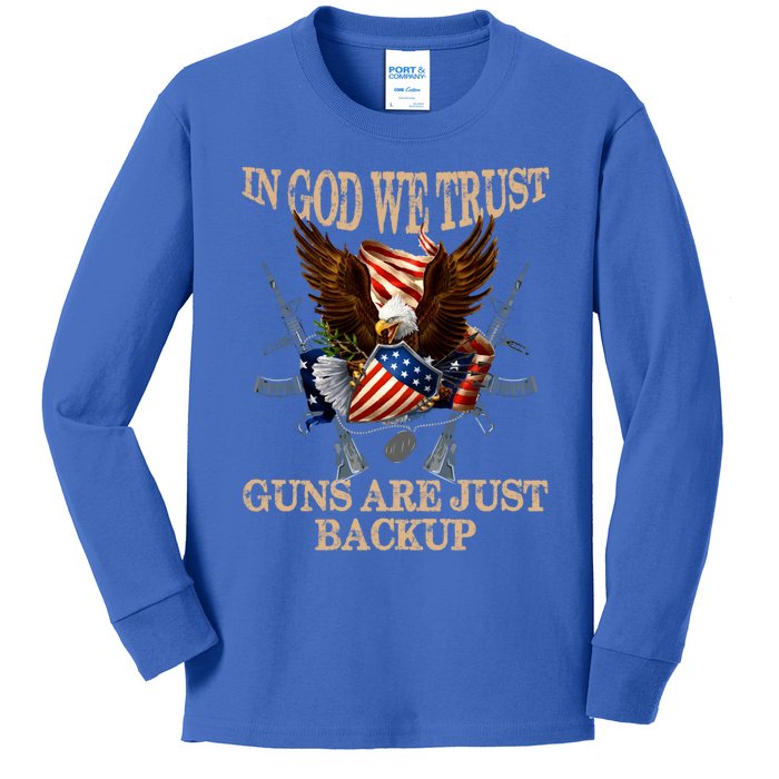 In God We Trust The Guns Are Just Backup Christian Veteran Gift Kids Long Sleeve Shirt