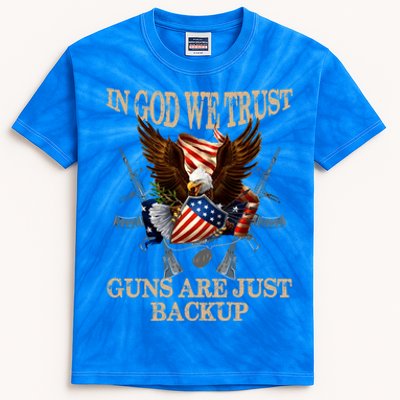 In God We Trust The Guns Are Just Backup Christian Veteran Gift Kids Tie-Dye T-Shirt