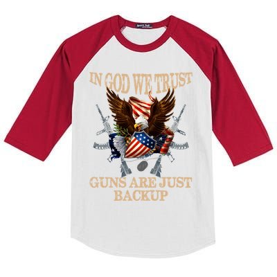 In God We Trust The Guns Are Just Backup Christian Veteran Gift Kids Colorblock Raglan Jersey