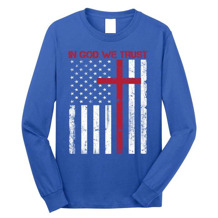 In God We Trust With Patriotic Vintage American Flag Cool Gift Long Sleeve Shirt