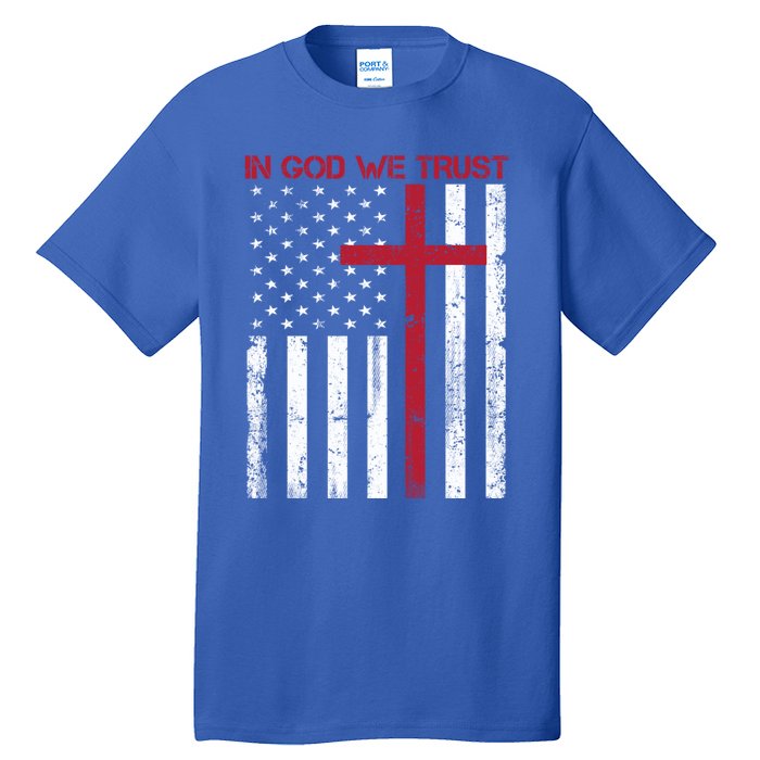 In God We Trust With Patriotic Vintage American Flag Cool Gift Tall T-Shirt