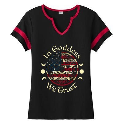 In Goddess We Trust Witch Lover American Flag Ladies Halftime Notch Neck Tee