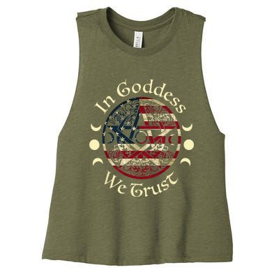 In Goddess We Trust Witch Lover American Flag Women's Racerback Cropped Tank