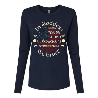 In Goddess We Trust Witch Lover American Flag Womens Cotton Relaxed Long Sleeve T-Shirt