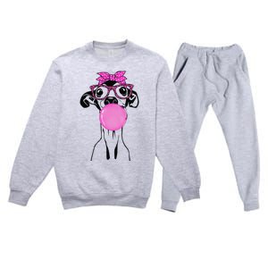 Italian Greyhound with bubble gum bandana glasses Premium Crewneck Sweatsuit Set