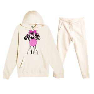 Italian Greyhound with bubble gum bandana glasses Premium Hooded Sweatsuit Set