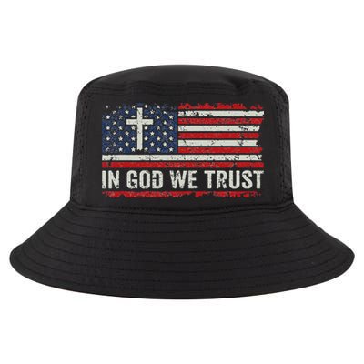 In God We Trust Vintage USA Flag Cross Patriotic Christian Cool Comfort Performance Bucket Hat