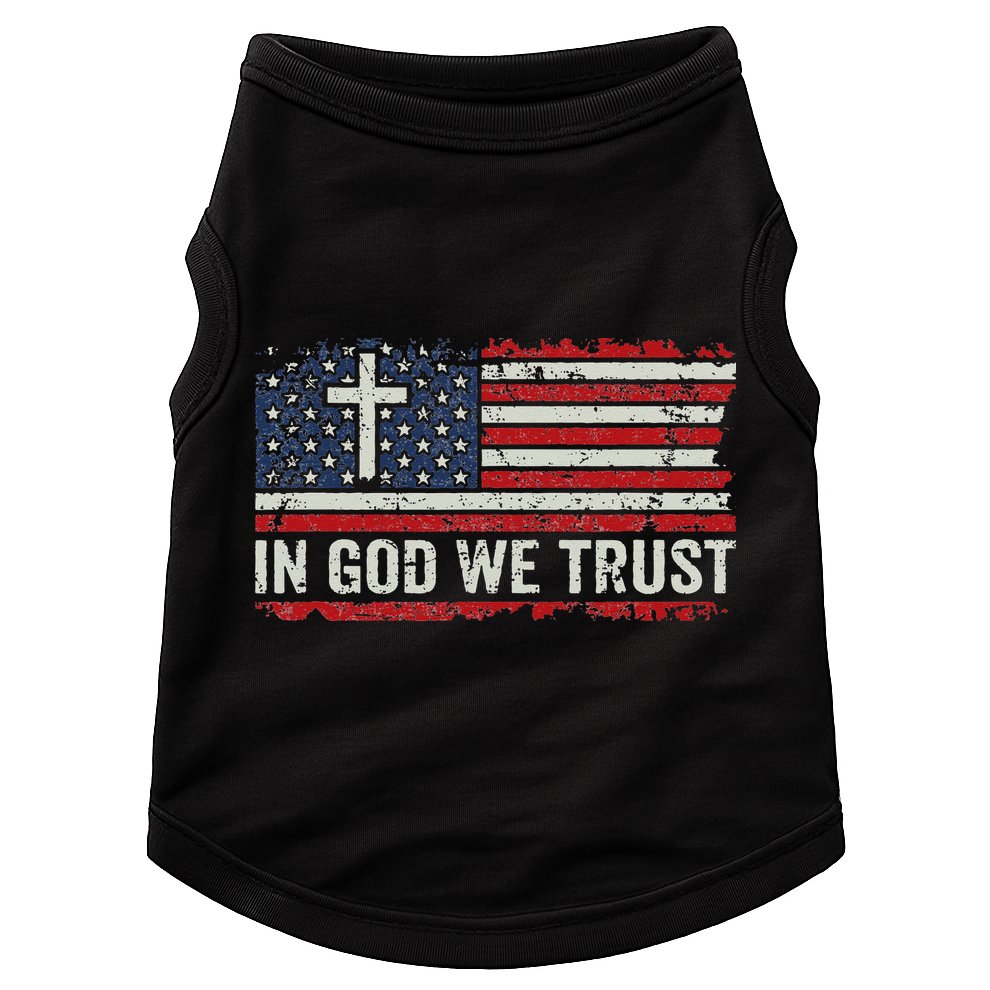 In God We Trust Vintage USA Flag Cross Patriotic Christian Doggie Tank