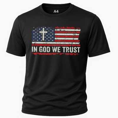 In God We Trust Vintage USA Flag Cross Patriotic Christian Performance Shirt