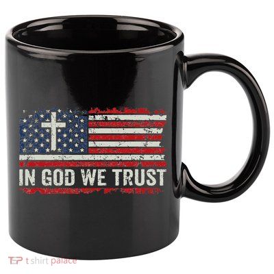 In God We Trust Vintage USA Flag Cross Patriotic Christian 11oz C Handle Ceramic Mug