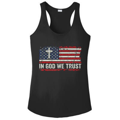 In God We Trust Vintage USA Flag Cross Patriotic Christian Ladies PosiCharge Competitor Racerback Tank
