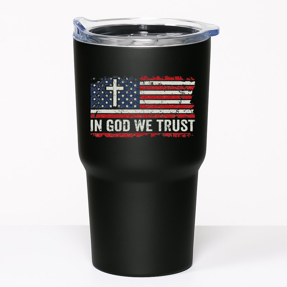 In God We Trust Vintage USA Flag Cross Patriotic Christian Tumbler