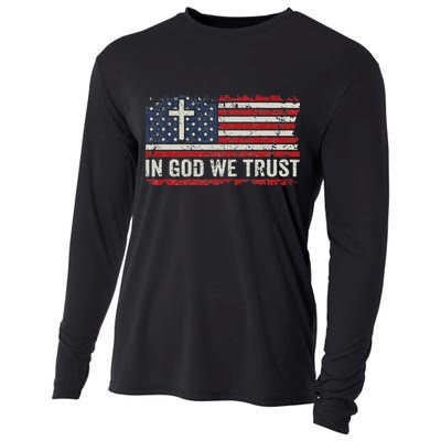 In God We Trust Vintage USA Flag Cross Patriotic Christian Cooling Performance Long Sleeve Crew