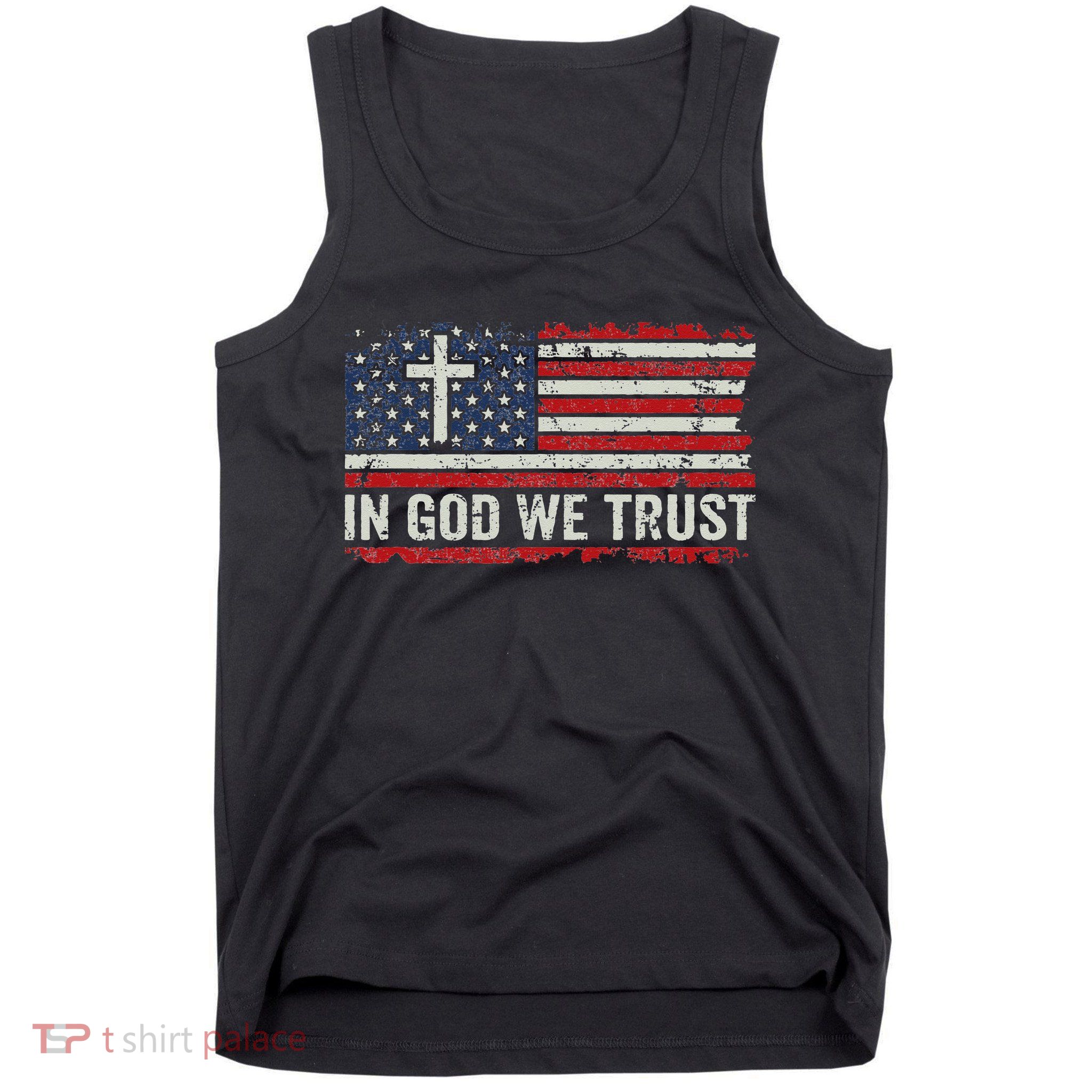 In God We Trust Vintage USA Flag Cross Patriotic Christian Tank Top