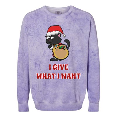 I Give What I Want Santa Cat Christmas Cheer Gift Colorblast Crewneck Sweatshirt