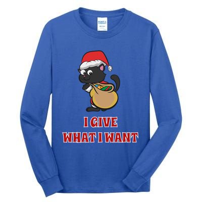 I Give What I Want Santa Cat Christmas Cheer Gift Tall Long Sleeve T-Shirt