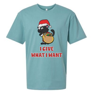 I Give What I Want Santa Cat Christmas Cheer Gift Sueded Cloud Jersey T-Shirt