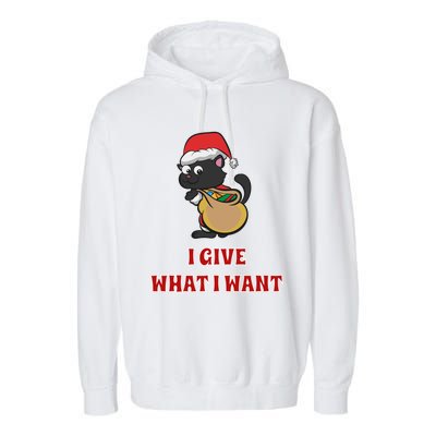 I Give What I Want Santa Cat Christmas Cheer Gift Garment-Dyed Fleece Hoodie