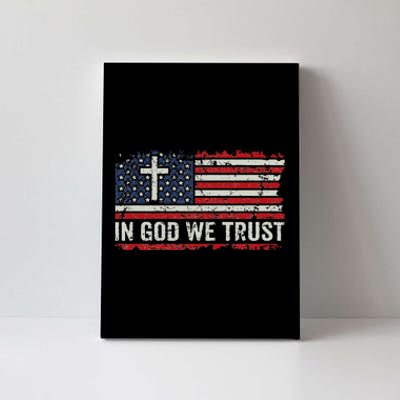 In God We Trust  Vintage USA Flag Cross Patriotic Christian  Canvas