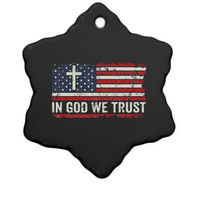 In God We Trust  Vintage USA Flag Cross Patriotic Christian  Ceramic Star Ornament