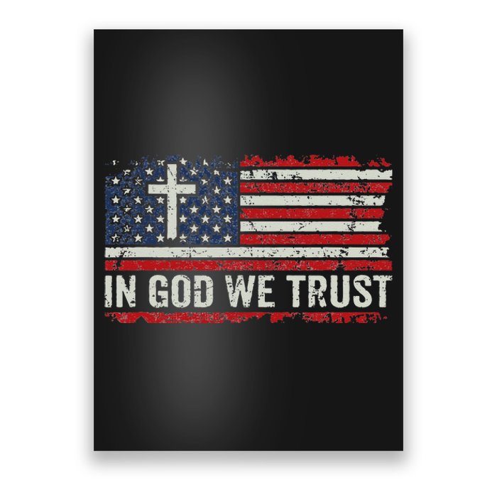 In God We Trust  Vintage USA Flag Cross Patriotic Christian  Poster