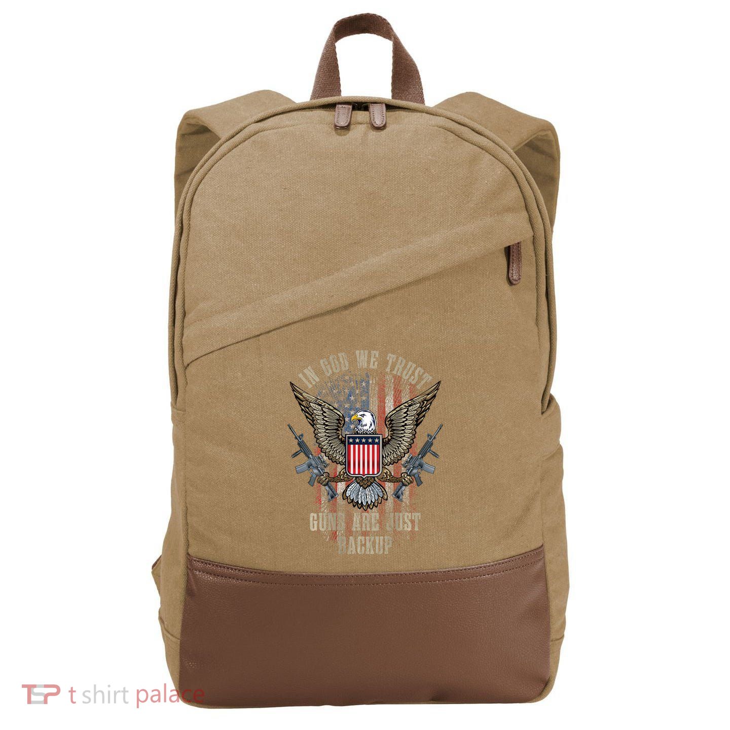 In God We Trust Guns Are Just Backup American Flag Cotton Canvas Backpack